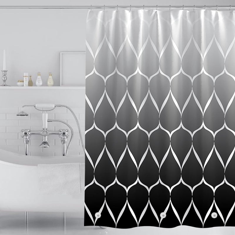 TIKABC Shower Curtain Liner, 4G PEVA Shower Liner, Plastic Waterproof Shower Curtains, with Grommet Holes and 3 Magnetic Weights(Gradient Black Gird) - Image 1